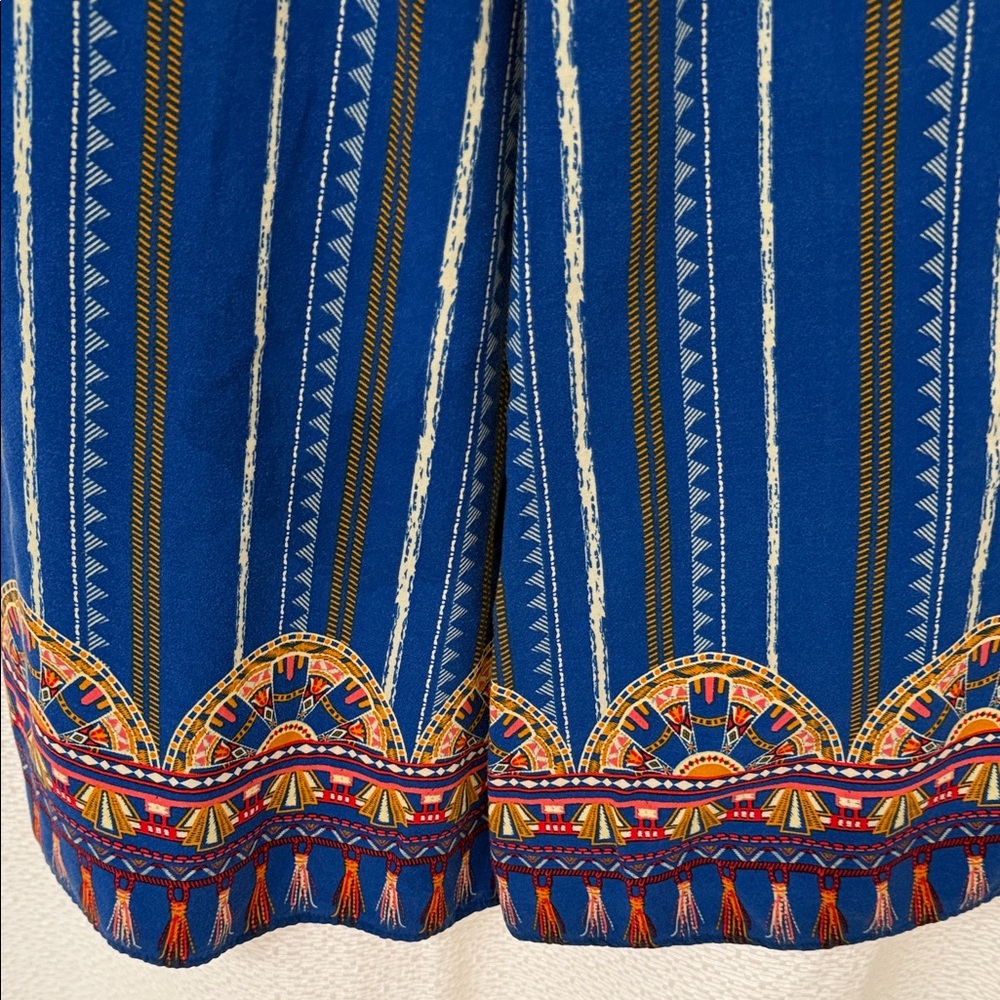 Flying Tomato Blue Stripe Wide-Leg Boho Pants with Patterned Trim - Picture 4 of 4